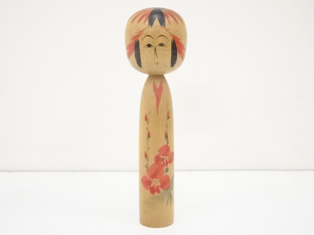 JAPANESE FOLK CRAFT / WOODEN KOKESHI DOLL / 21cm / SIGNED ARTISAN WORK